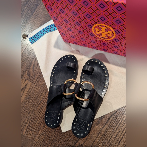 Tory Burch Brannan Studded Sandals Black Leather Women's 6.5 $248 - Picture 13 of 16